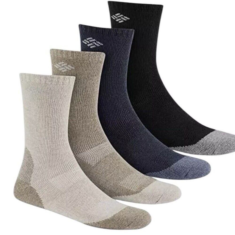 Columbia Wool Blend Crew Socks 4-Pack Navy/Black/Brown/Khaki Men’s Size 6-12 NEW